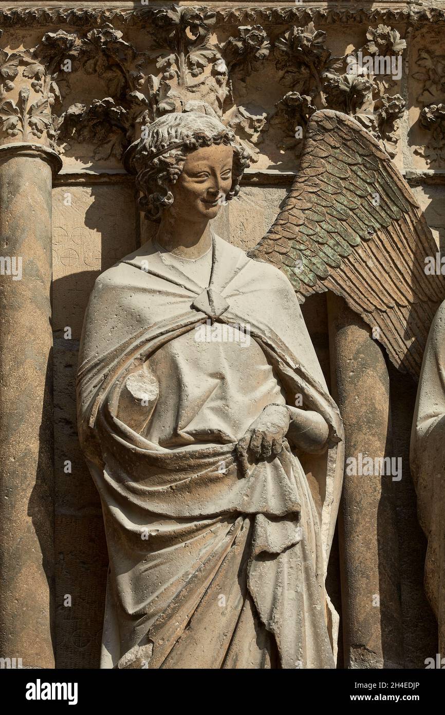 Smile Angel. Main Portico. Cathedral of Reims. France. Stock Photo