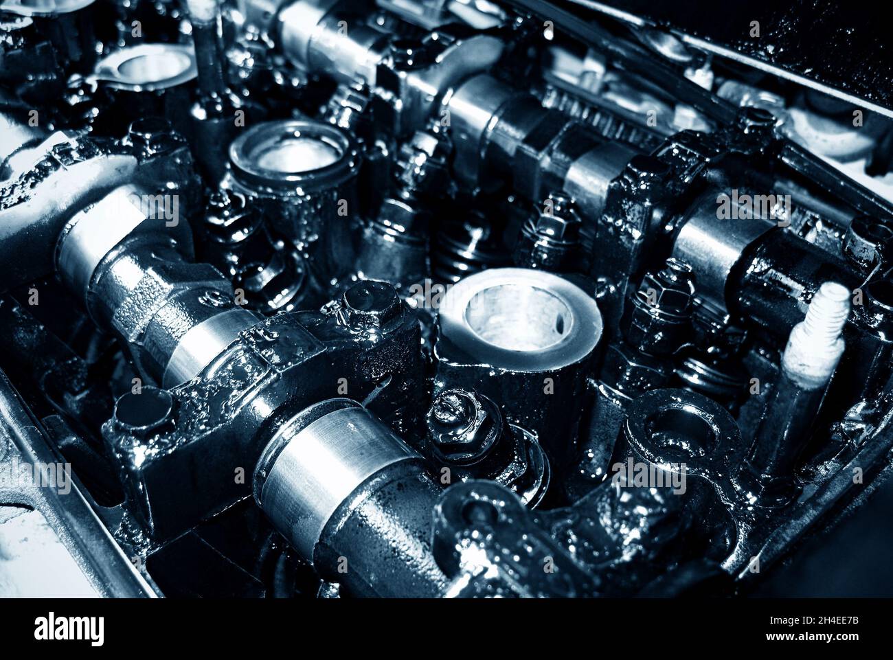Toned photo of Dirty Motor Engine closeup Stock Photo Alamy
