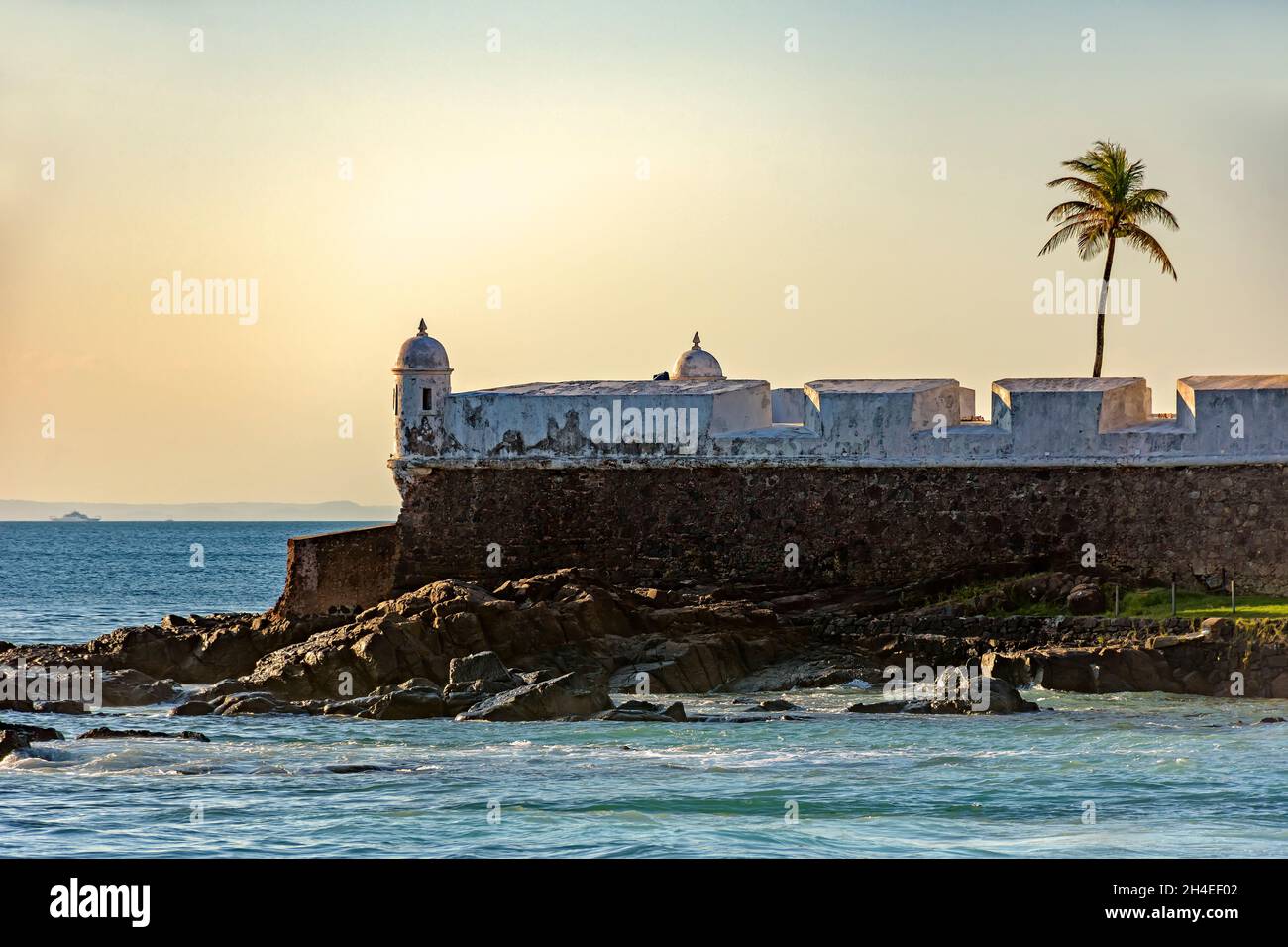 Fortress walls from the 17th century responsible for the defense of the bay of Todos os Santos in the city of Salvador in Bahia Stock Photo