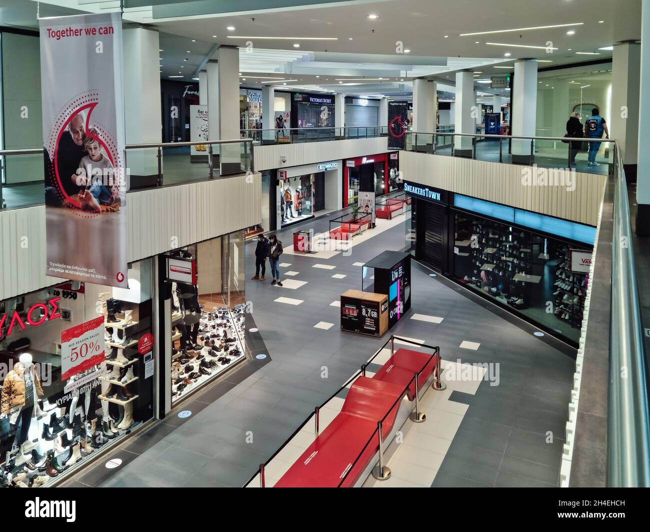 Thessaloniki, Greece Mediterranean Cosmos Mall internal view. Shopping area  of one of the largest malls in The Balkans, with window shocases Stock  Photo - Alamy