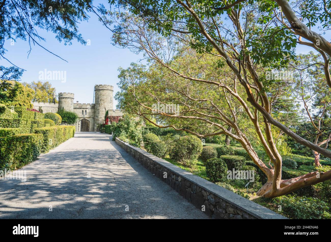 Shuvalov Passage at Vorontsov Palace in Crimea, Russia. Vorontsov Palace is one of the main tourist attractions of Crimea. Historical architecture of Stock Photo