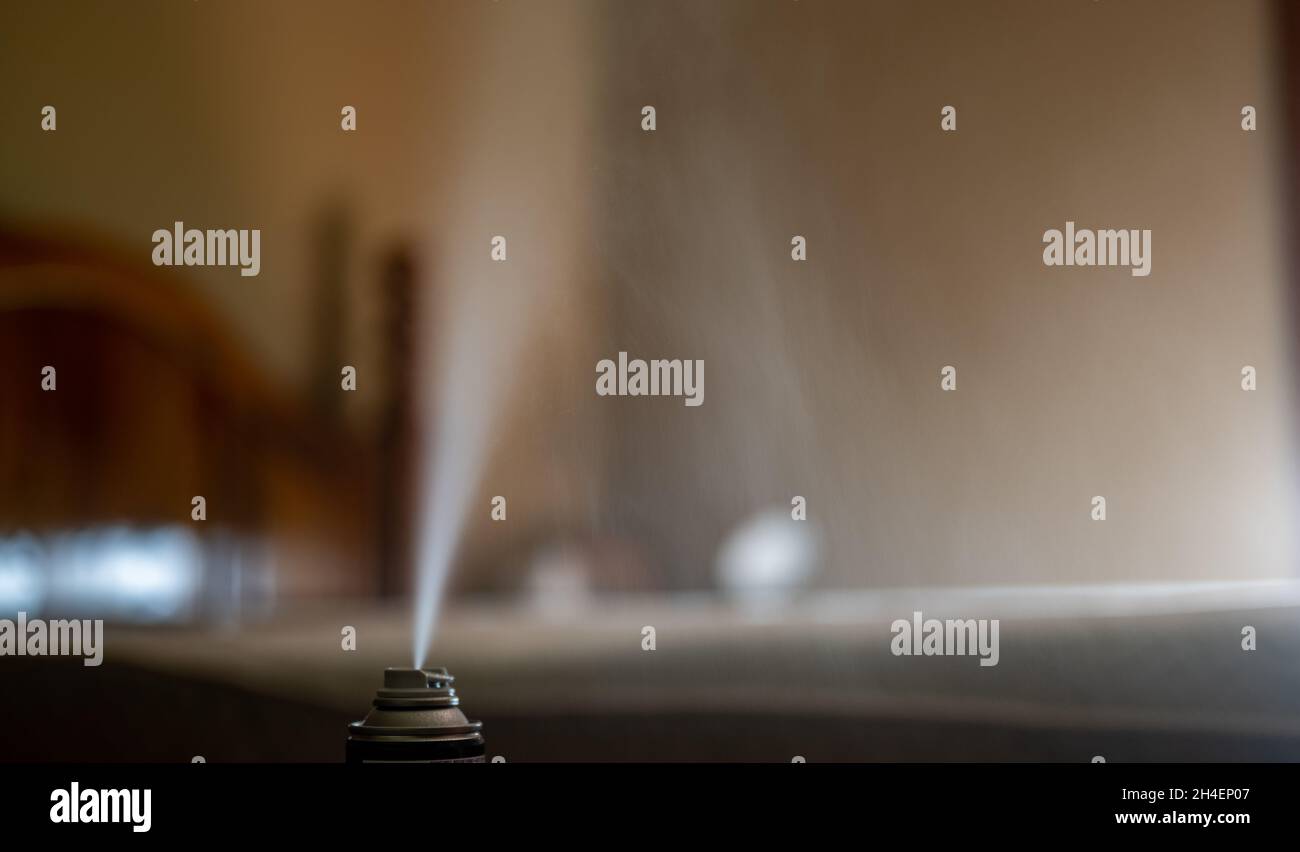 Selective focus on insect insecticide aerosol can fogger used to kill