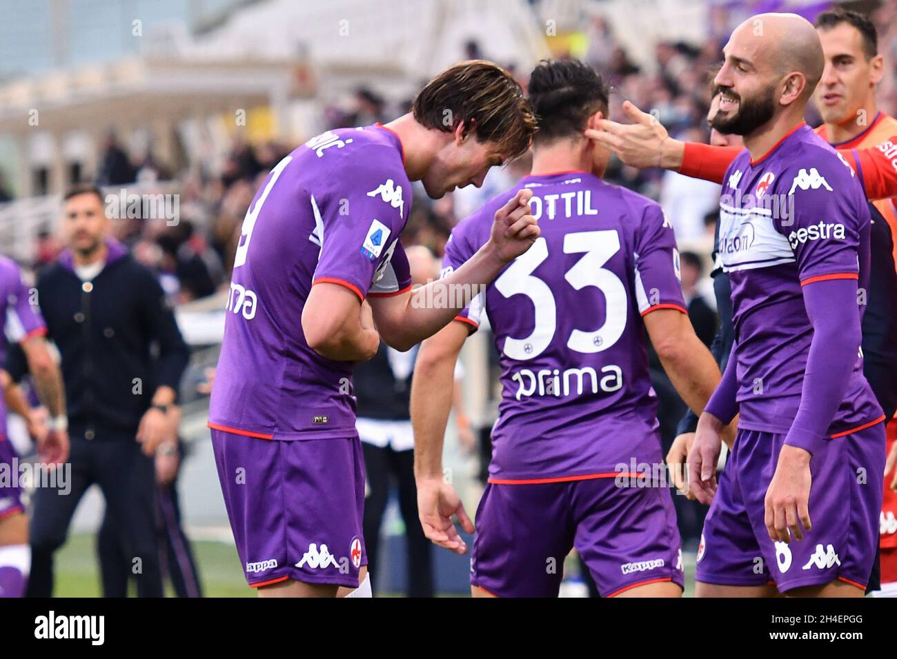 Florence, Italy. 21st Mar, 2021. Dusan Vlahovic (ACF Fiorentina) during ACF  Fiorentina vs AC Milan, Italian football Serie A match in Florence, Italy,  March 21 2021 Credit: Independent Photo Agency/Alamy Live News