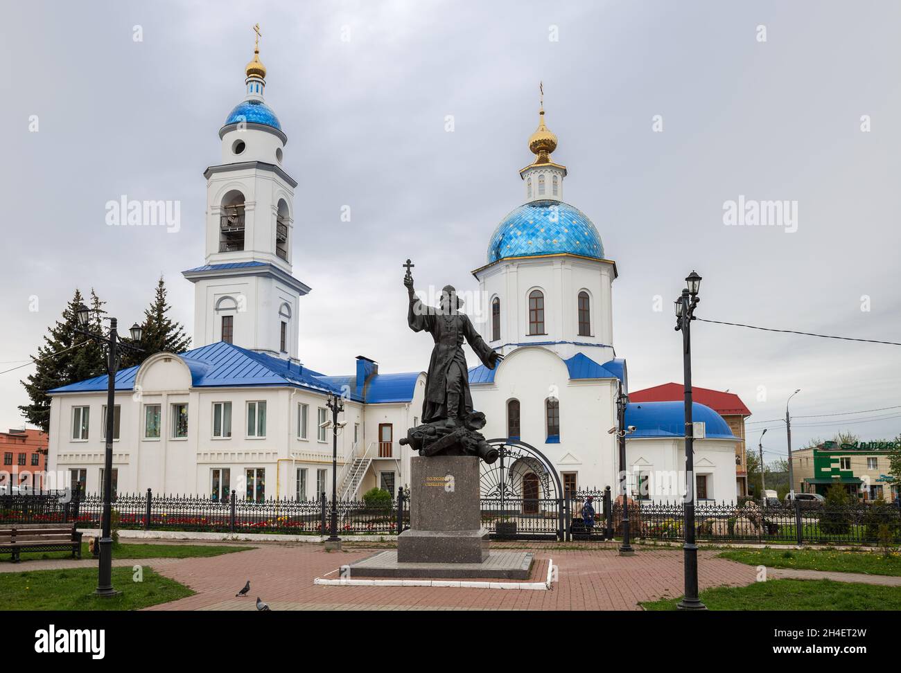 Maloyaroslavets, Kaluga region, Russia - May 13, 2021: Monument to Vasily Vasilkovsky hero of the Patriotic War of 1812, regimental priest awarded the Stock Photo