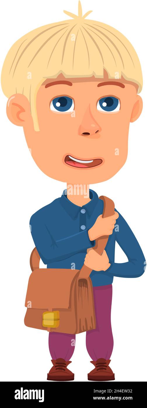 Boy with school bag. Smiling kid standing. Cute cartoon character Stock ...