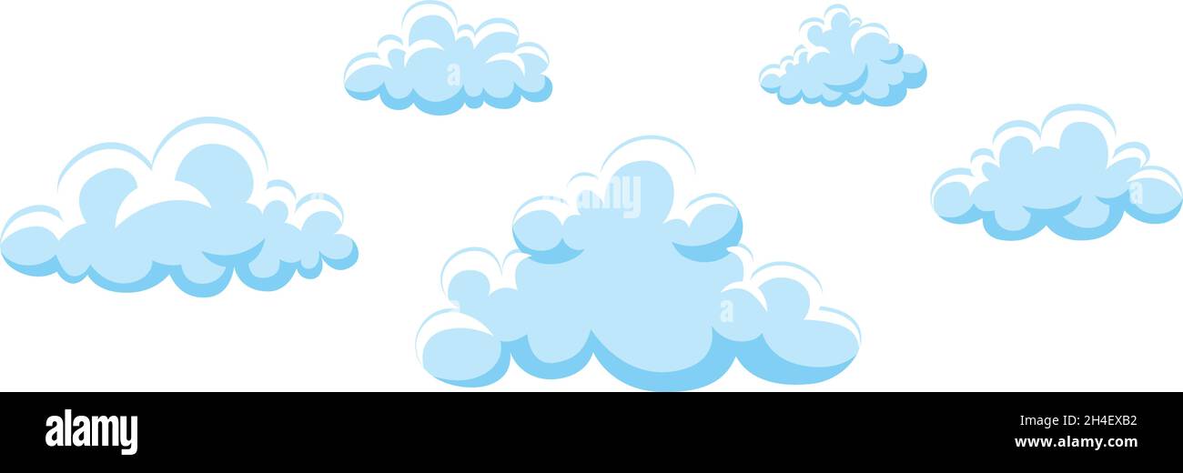 Cloud group. Cloudscape in fluffy cartoon style. Cute sky Stock Vector