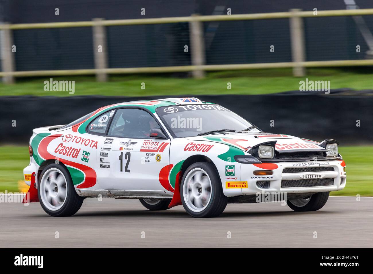 1992 Toyota Celica GT-Four ST185 WRC with driver Gary Le Coadou during Super Special stage at Goodwood 78th Members Meeting, Sussex, UK. Stock Photo