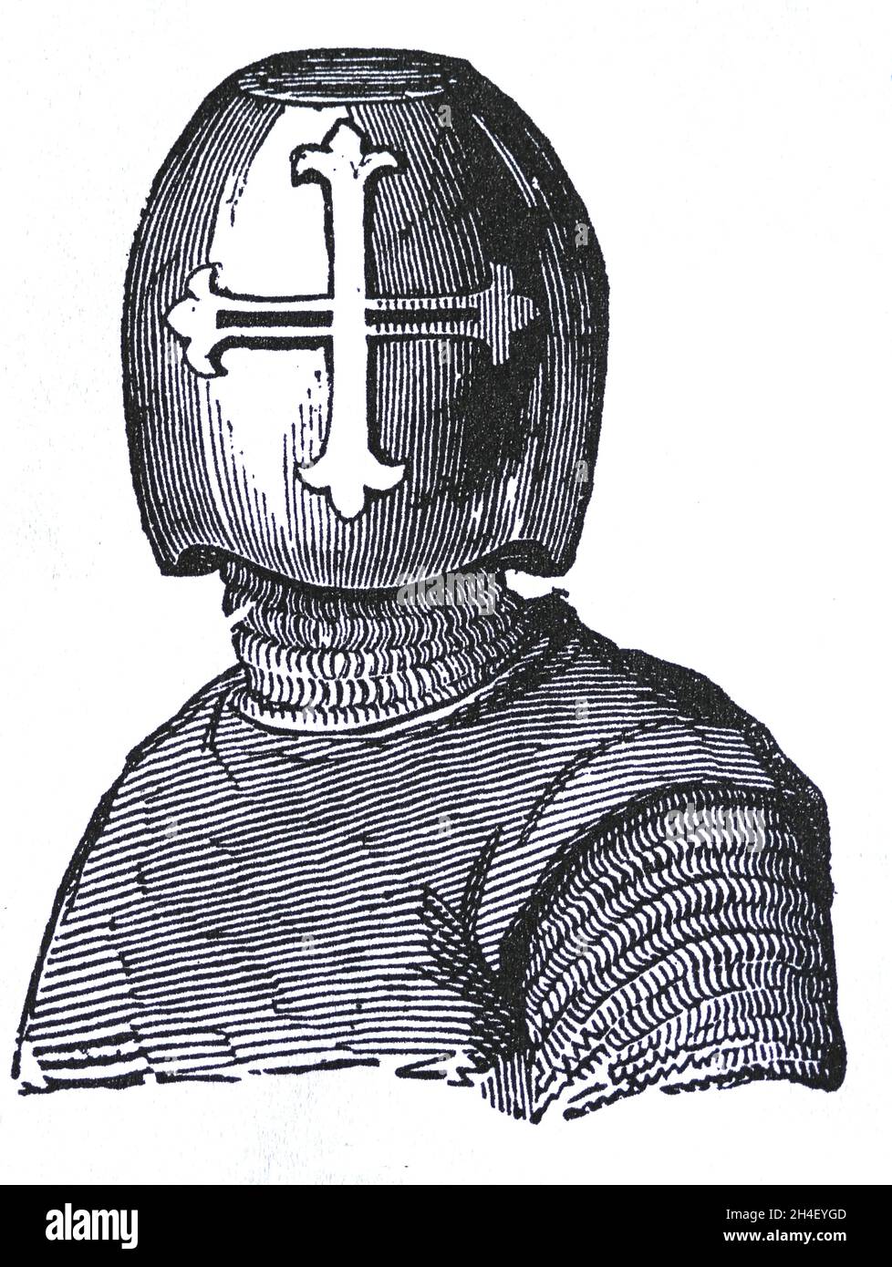 Middle Ages. 13th century. Helmet. Engraving, 19th century. Stock Photo