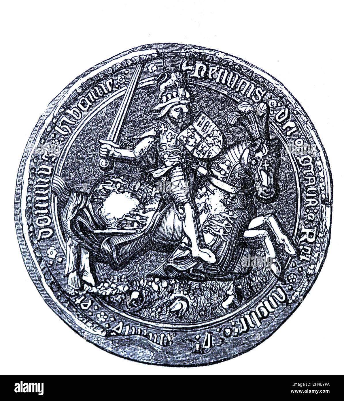 Great seal of Henry VII of England (1457-1509). Engraving, 19th century. Stock Photo