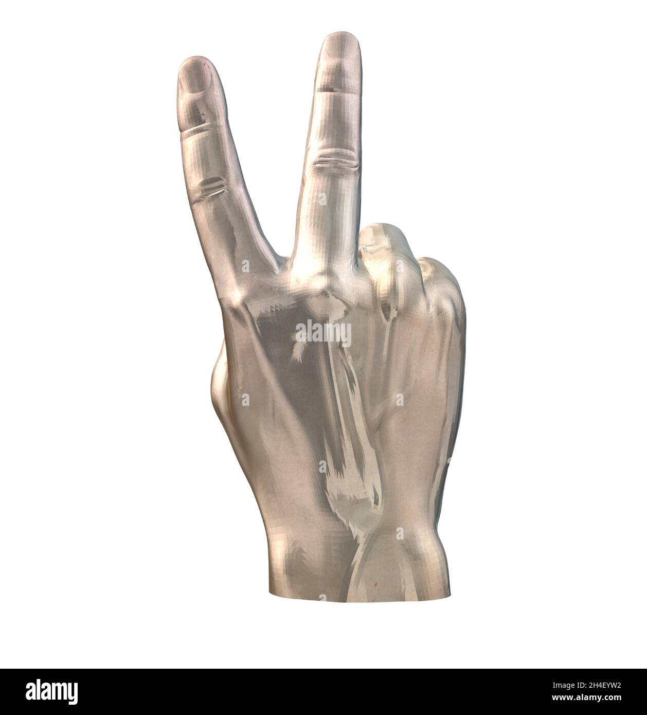 Victory Hand Sign in Shiny Silver Color Stock Vector