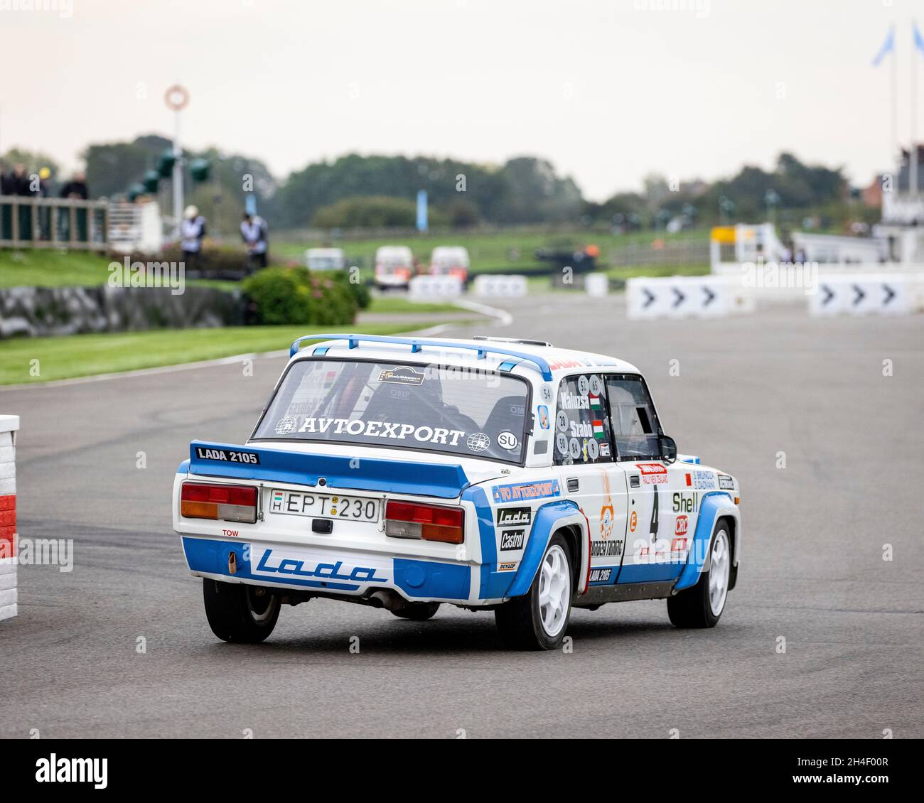 Lada 2105 VFTS rally car with driver Tim Bendle during the Super Special stage at Goodwood 78th Members Meeting, Sussex, UK. Stock Photo
