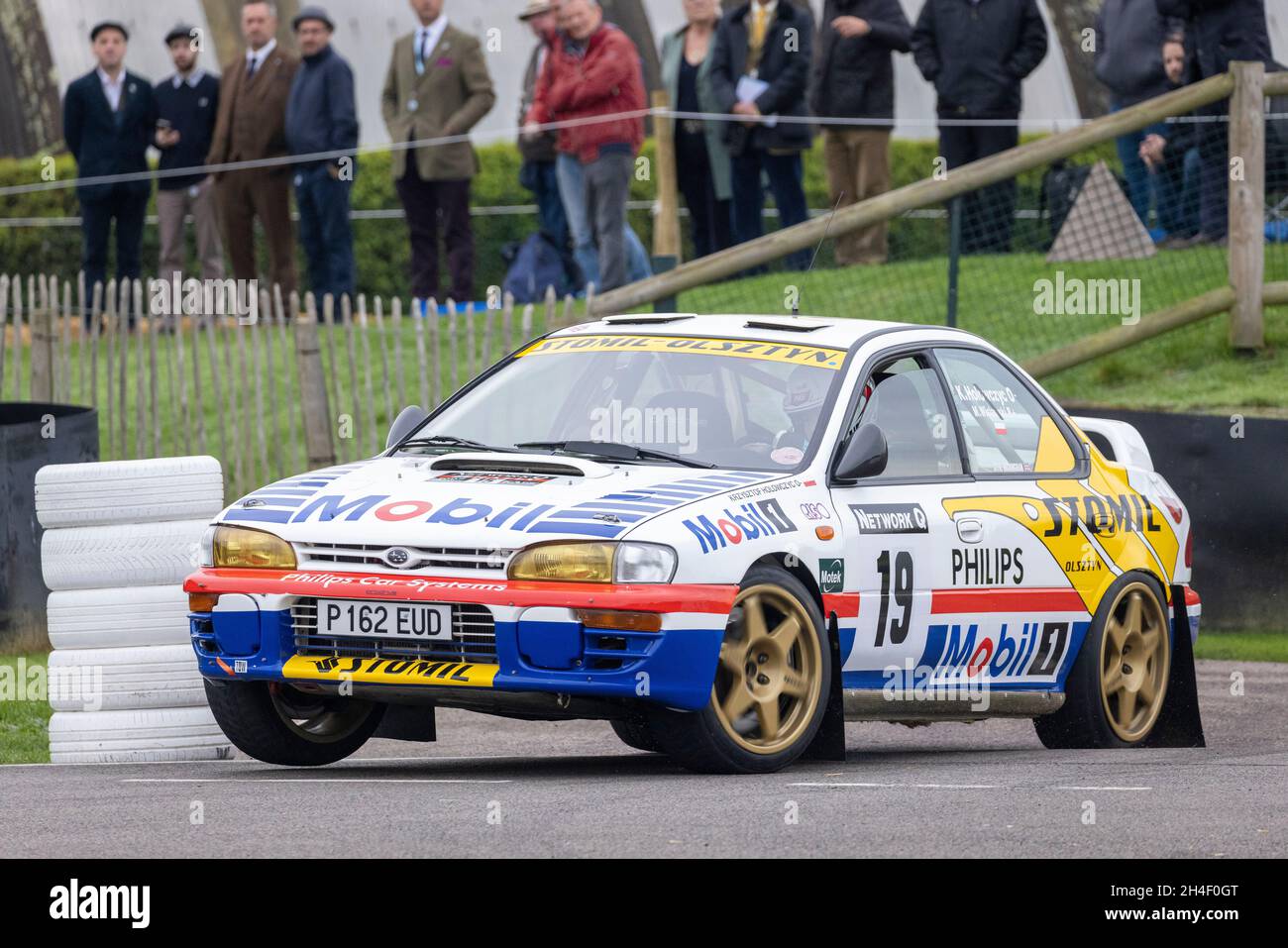 1996 Subaru Impreza 555 with driver Ryan Champion during the Super Special Stage at Goodwood 78th Members Meeting, Sussex, UK. Stock Photo
