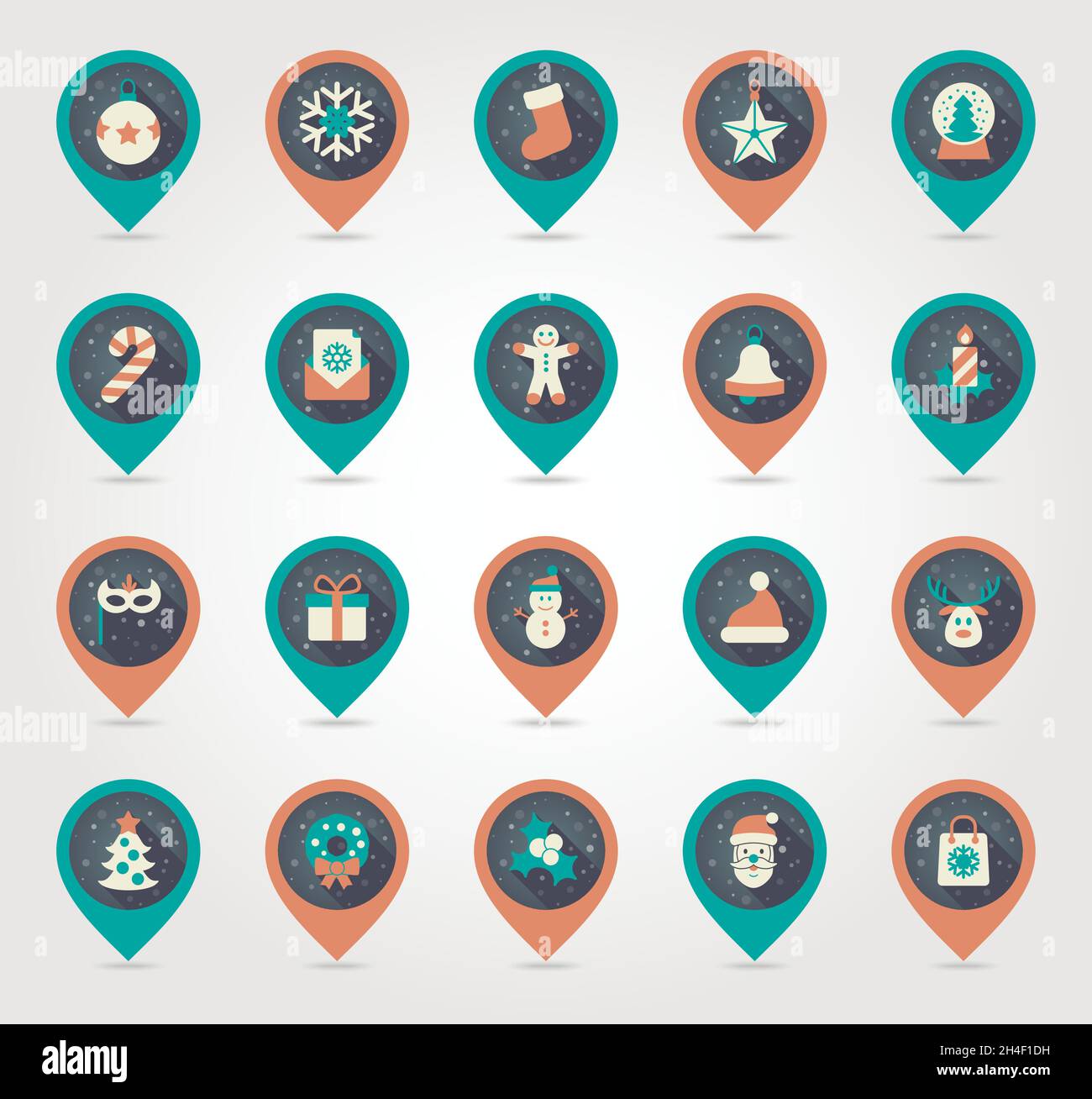 Christmas flat pin map icon set. Map pointer. Map markers. Vector illustration EPS10. Holiday objects collection. Vector illustration Stock Vector