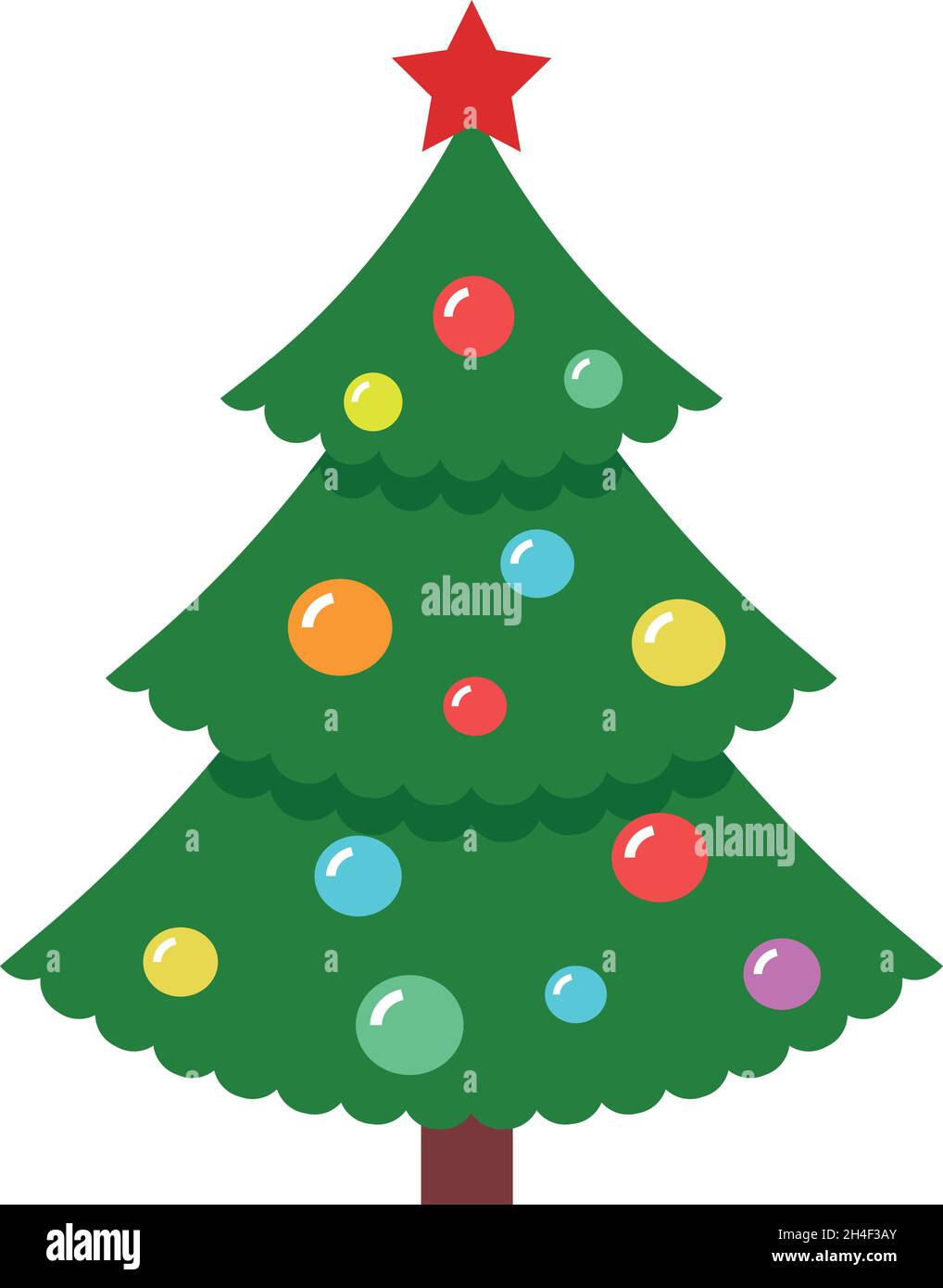 Christmas tree with glass balls and red star. Traditional holiday ...