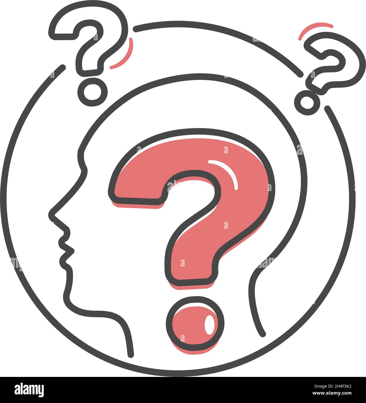 Human head with question marks. Problem solving concept. Puzzle. Flat style illustration. Stock Vector