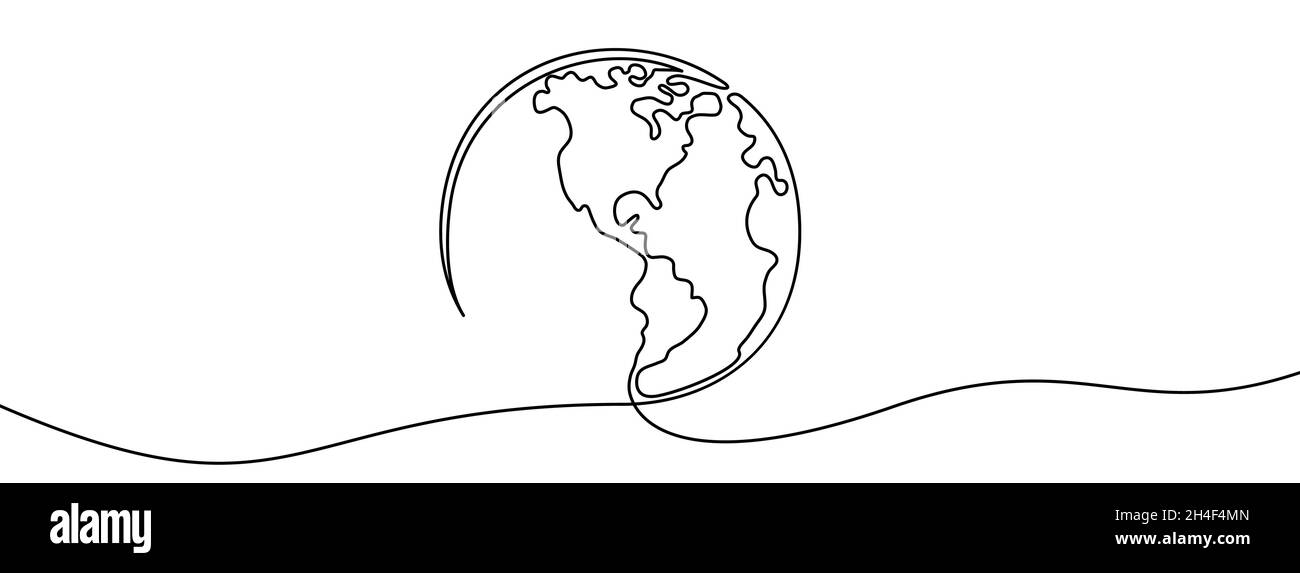 One continuous line drawing of Earth. Vector illustration. Earth globe