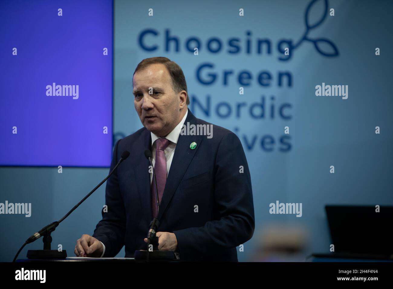 Glasgow, UK. Stefan Löfven, Prime Minister of Sweden, speaking at a Nordic Countries meeting, at the 26th UN Climate Change Conference, known as COP26, in Glasgow, Scotland, on 2 November 2021. Photo: Jeremy Sutton-Hibbert/Alamy Live News, Stock Photo