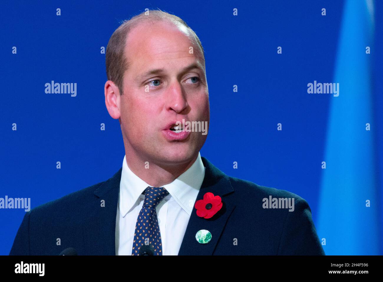 Glasgow, Scotland, UK. 2nd November 2021.  World leaders make climate change speeches at COP26 in Glasgow. They spoke during the World Leaders' Summit 'Accelerating Clean Technology Innovation and Deployment' session on day 3 of the conference. Pic; Prince William, Duke of Cambridge makes his speech reading the Earthshot project and prize. Iain Masterton/Alamy Live News. Stock Photo