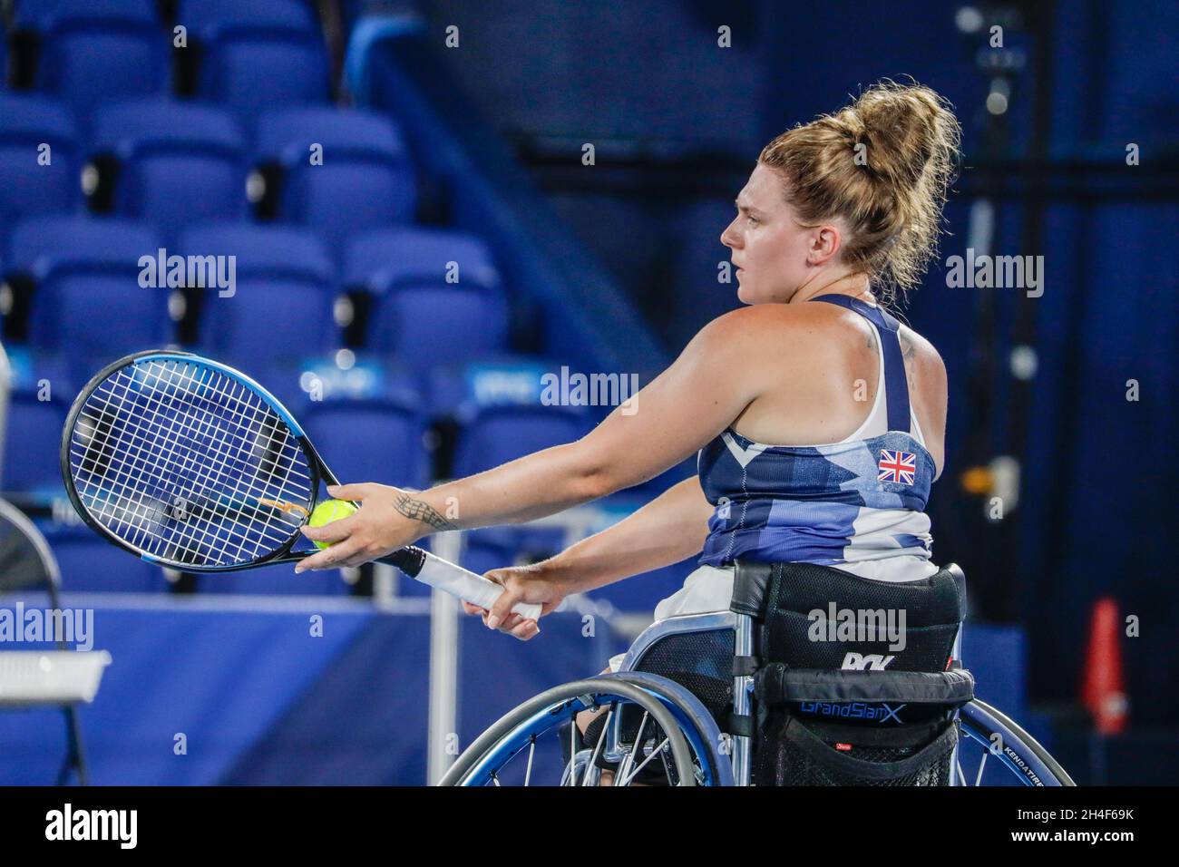 Tokyo, Japan. 2021 August 30th. Wheelchair tennis tournament in the main court. Jordanne Whiley Stock Photo