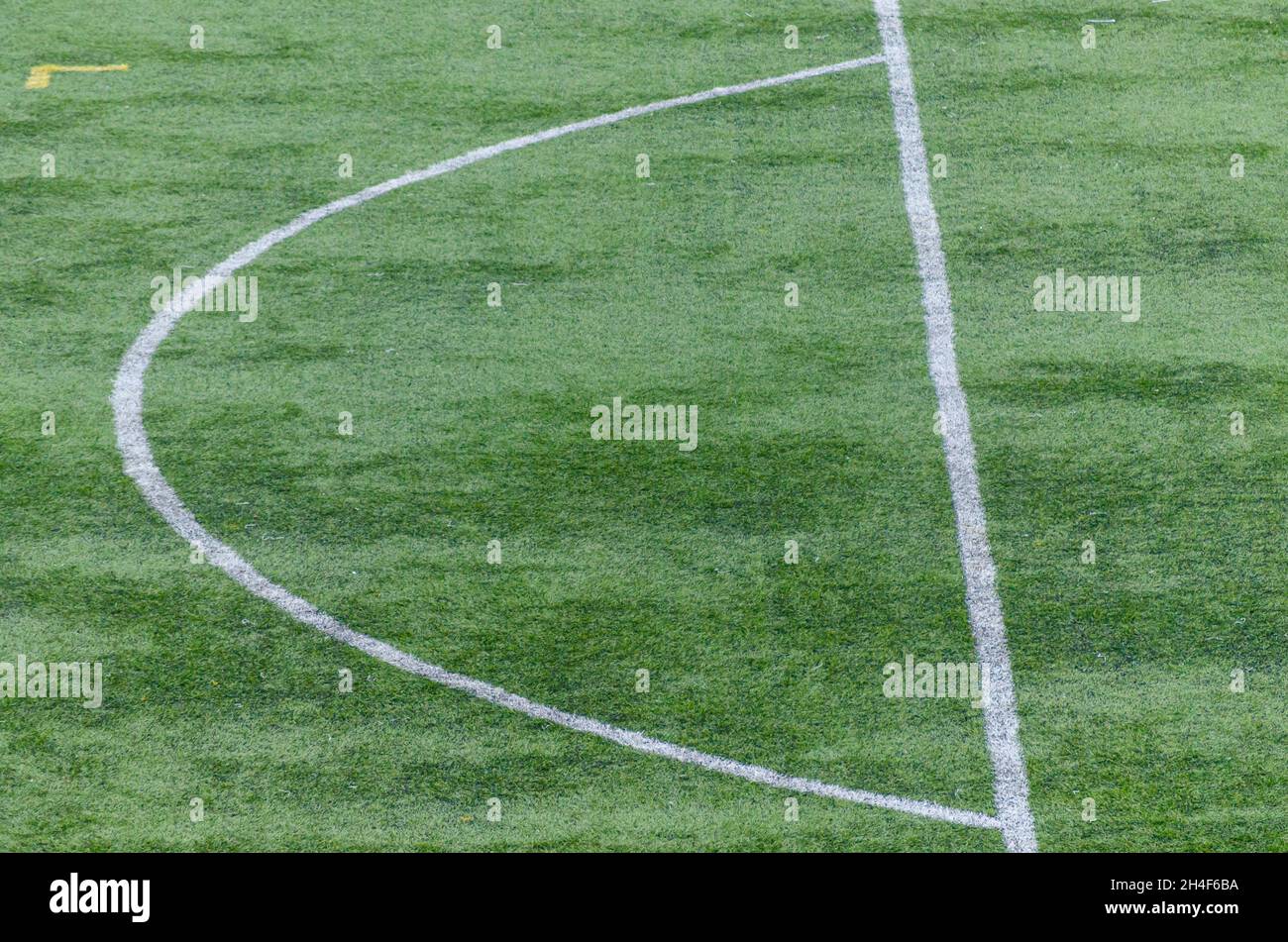 Aerial view of the area and the goal box of a soccer field Stock Photo