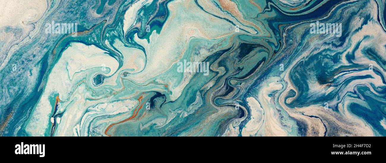 Marbled blue white abstract background liquid with flowing marble paint  texture Stock Photo