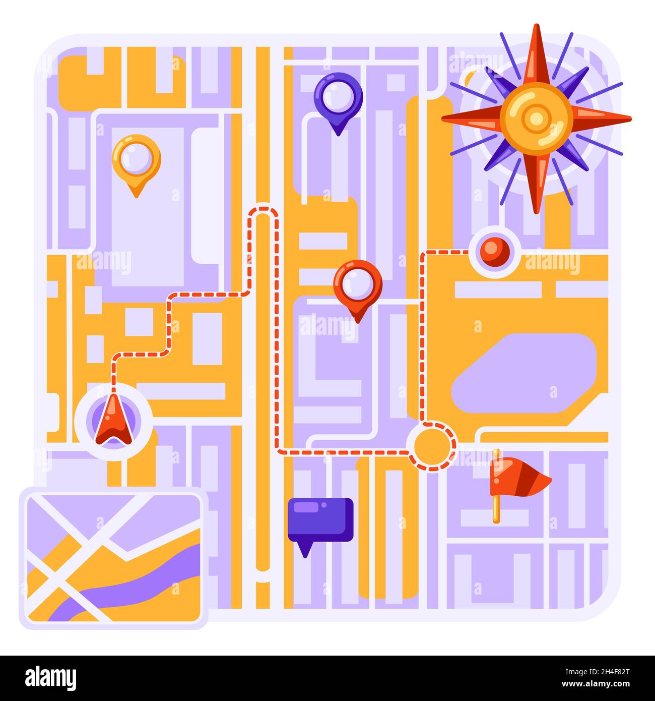 City map background design with markers and flags. Illustration of ...