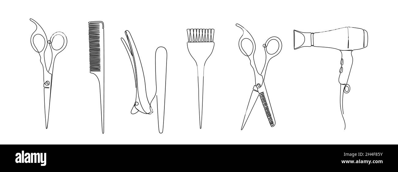 Hairdresser details in a hand drawn linear style. Stock Vector