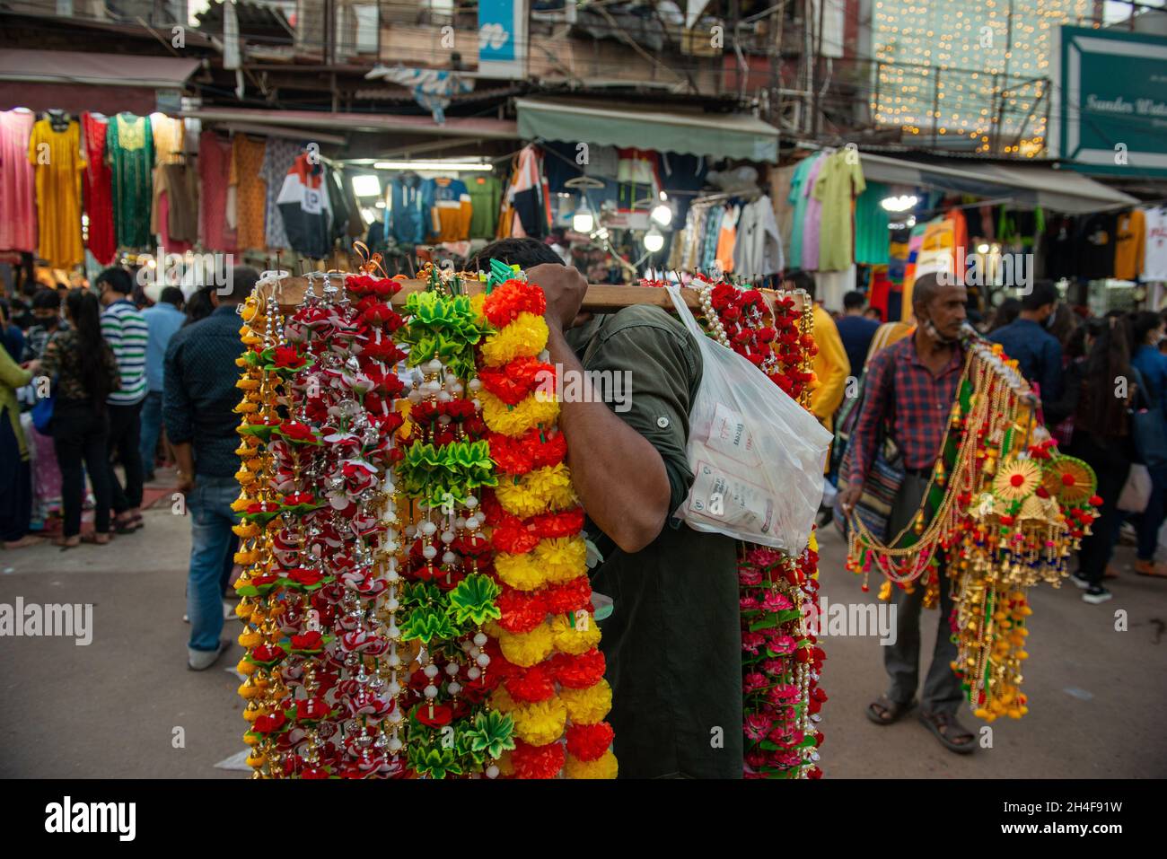 New Delhi, IndiaOct 31 2021 street vendor selling hanging wall