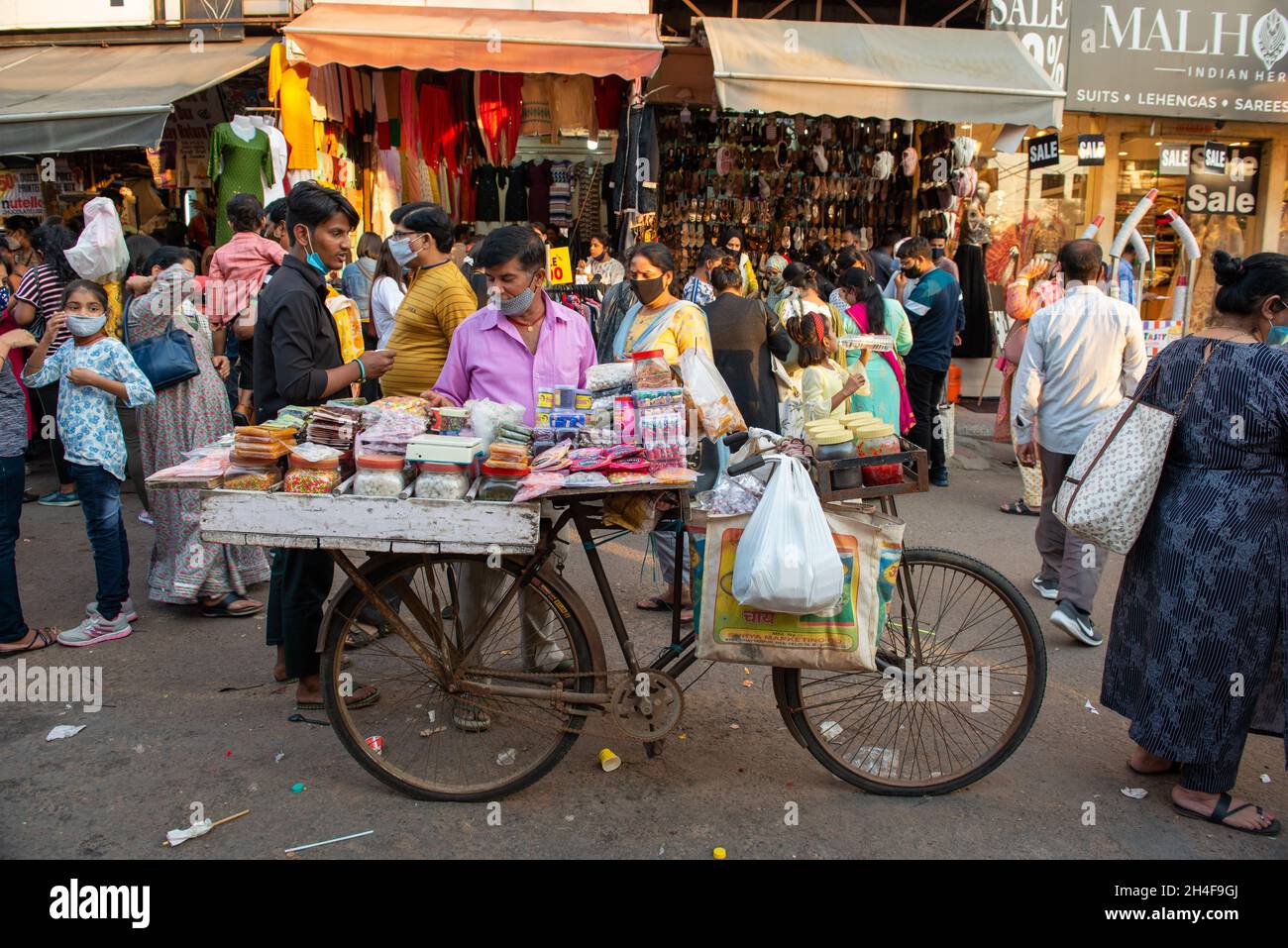New Delhi, IndiaOct 31 2021 Mobile candy merchant selling variety of