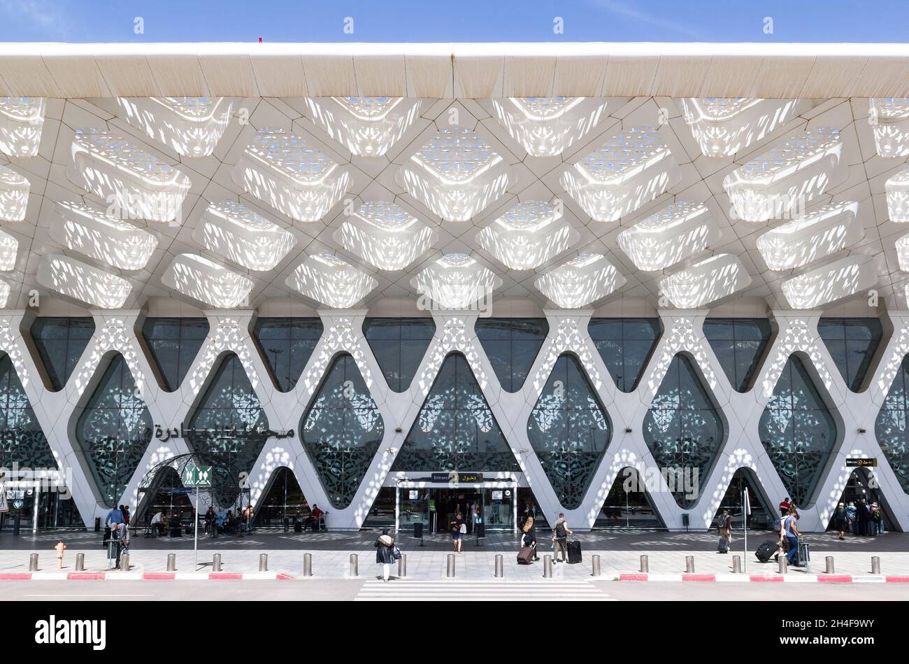 Marrakesh, Morocco - February 27, 2019: Entrance to departures at the Marrakesh International Menara Airport. Marrakesh is the most popular tourist de Stock Photo