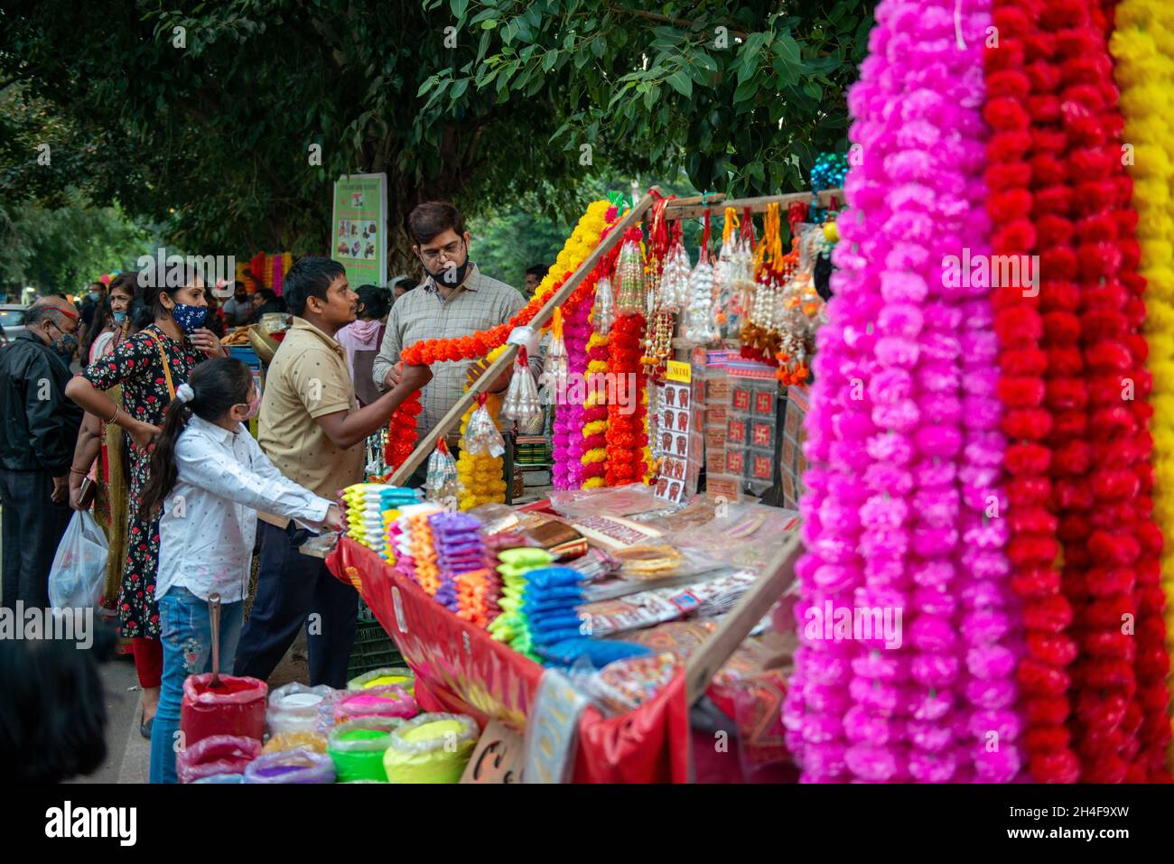 New Delhi, IndiaOct 31 2021 people shopping decorative items at