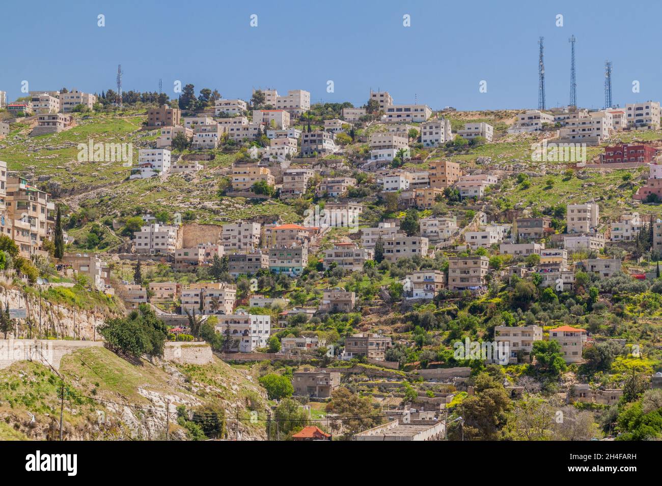 Houses on a slope in Salt town, Jordan Stock Photo