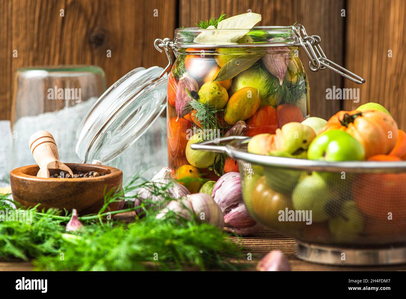 Pickled Tomatoes. Vegetable Preservation. Healthy Homemade Pickle Stock