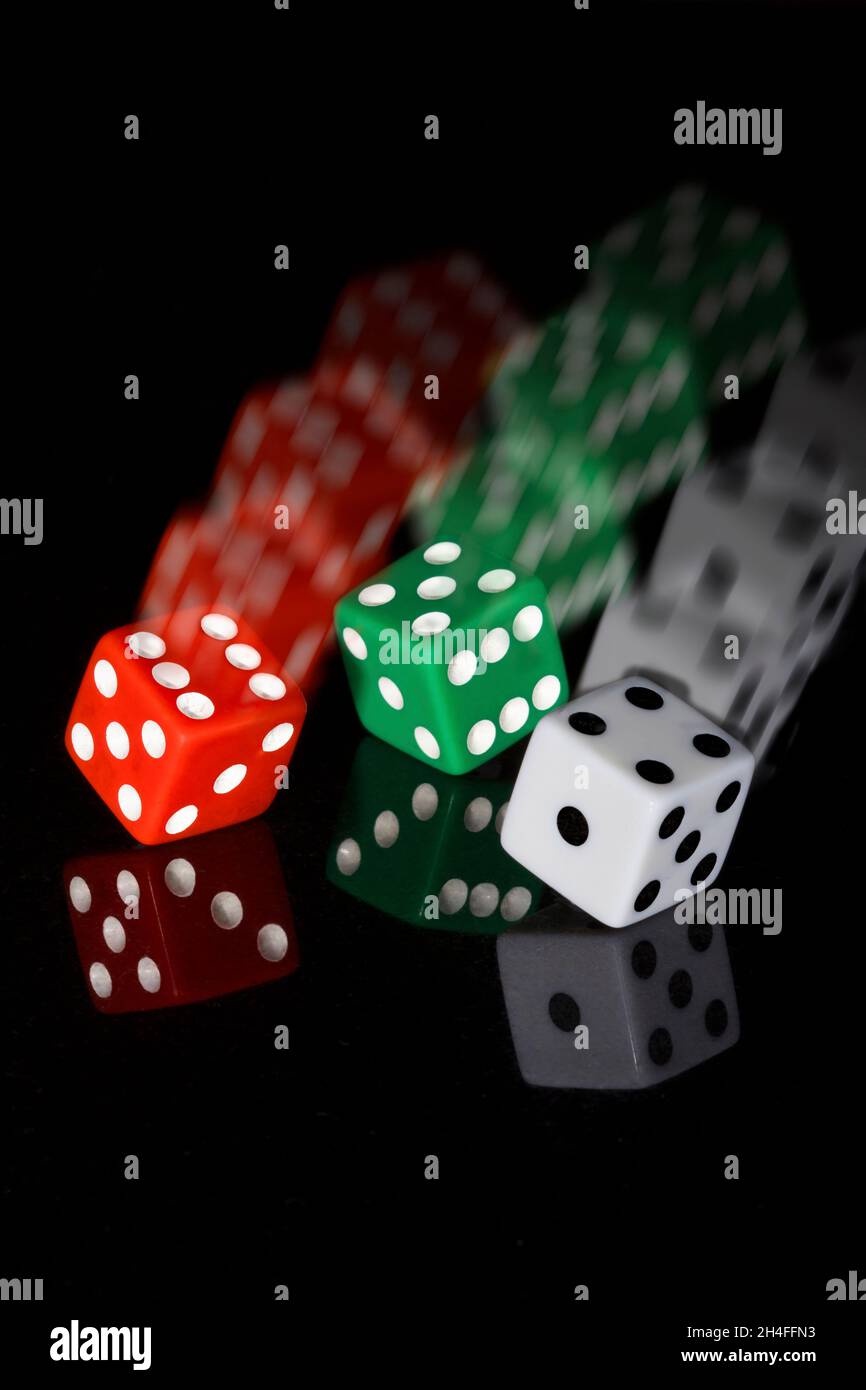 Simulation of Dice Being Rolled Thrown Stock Photo