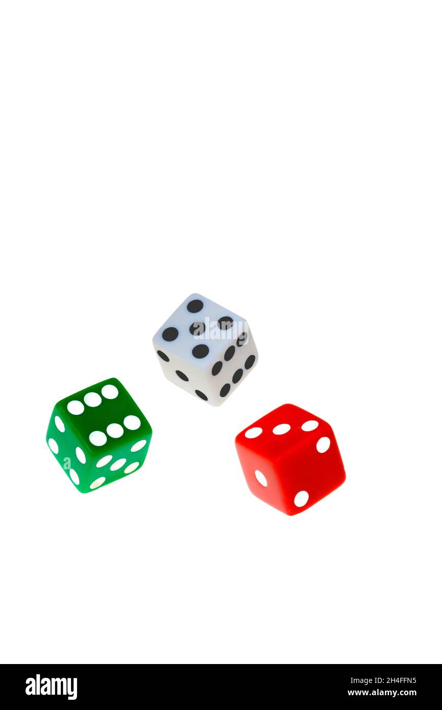 3 Dice white background Stock Photo