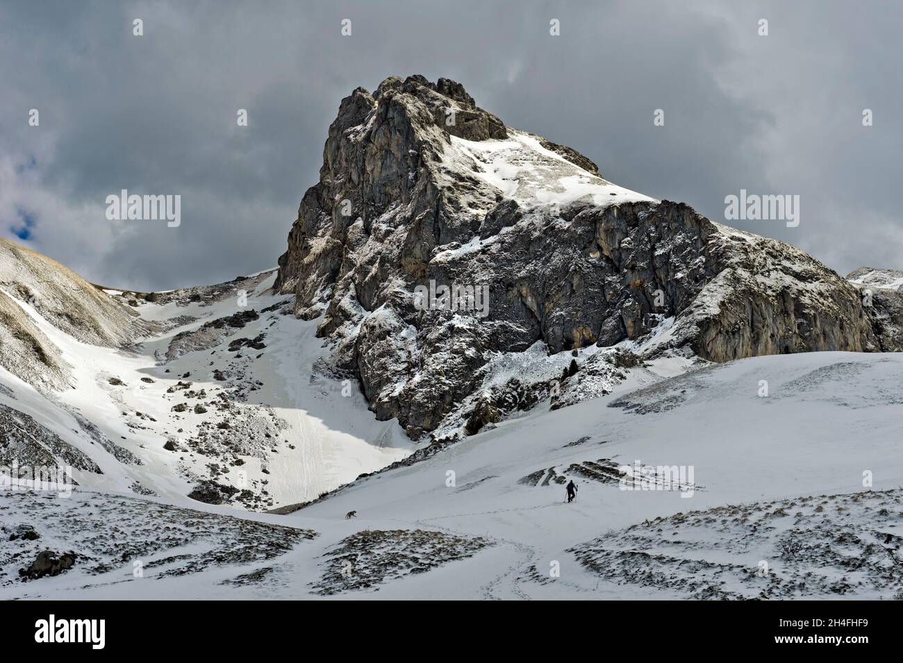 Winter landscape in the French Chablais with the peak Château d'Oche, Bernex, France Stock Photo
