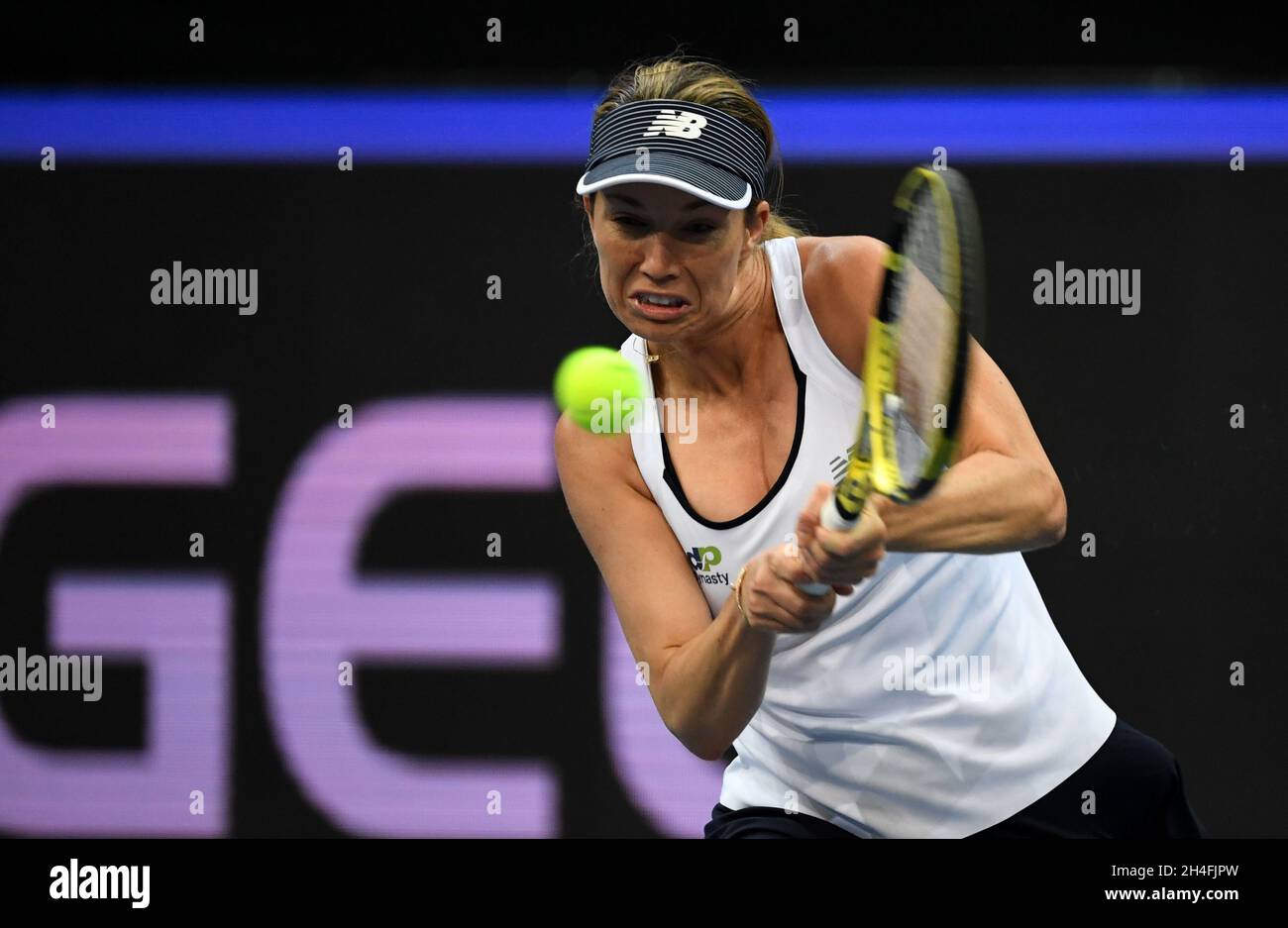 Prague, Czech Republic. 02nd Nov, 2021. Danielle Collins of USA in action  during Group C match of the women's tennis Billie Jean King Cup (former Fed  Cup) against Karolina Schmiedlova of Slovakia