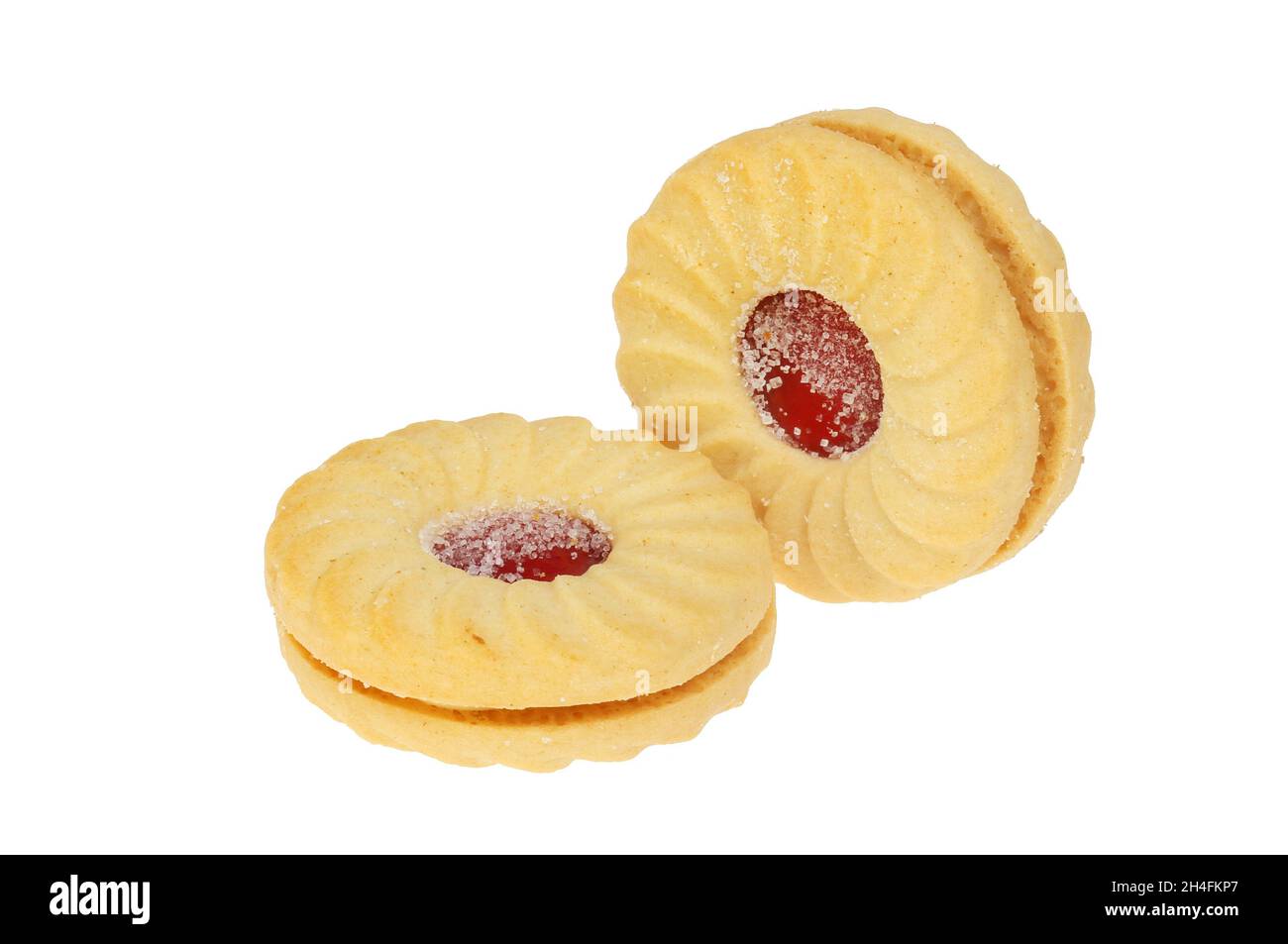 Two jam and cream biscuits isolated against white Stock Photo Alamy