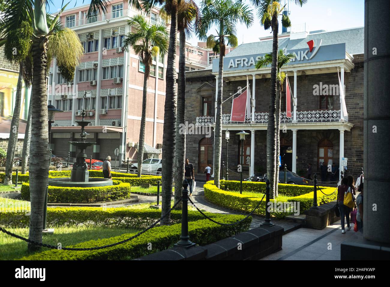 DECEMBER 3, 2019.MAURITIUS.Port Louis. a city street with people in the center of Port Louis, the capital of the island of Mauritius. Stock Photo