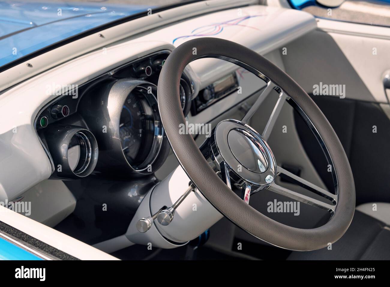 Custom car interior on display at the 2021 Endless Summer Cruisin in Ocean City Maryland. Stock Photo