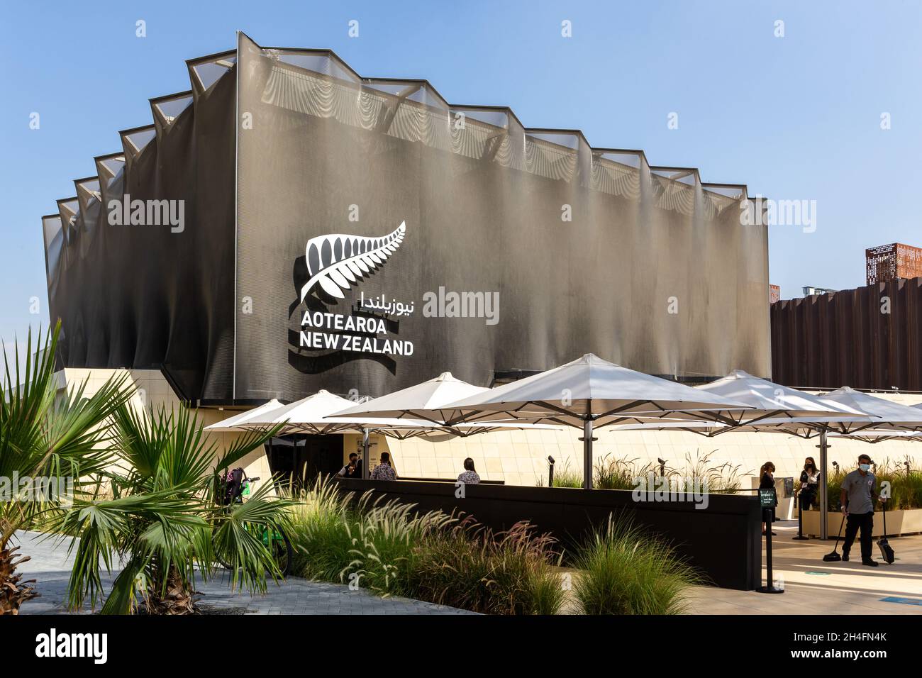 Dubai, UAE, 27.10.2021. New Zealand Aotearoa Pavilion at Expo 2020 Dubai with 'waka taonga' design. Stock Photo