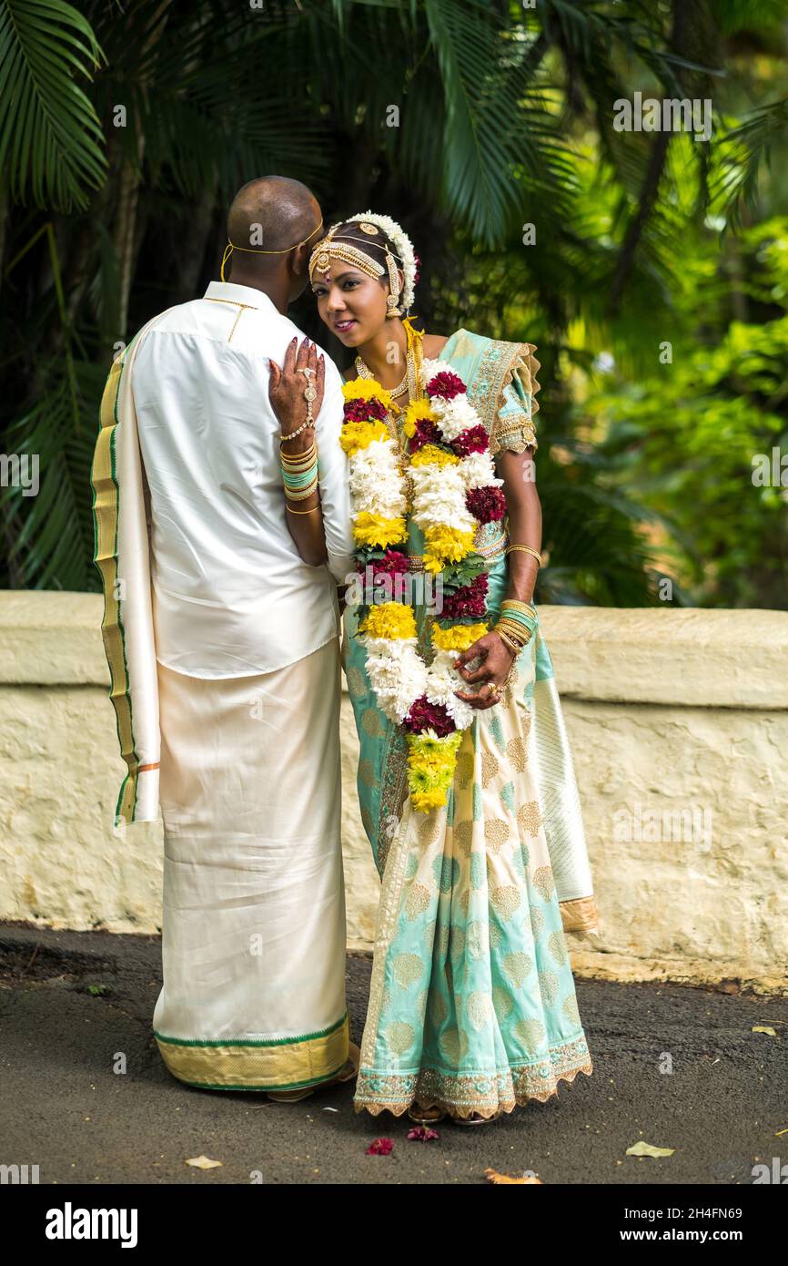 December 8, 2019.Mauritius.The bride and groom in national Mauritian