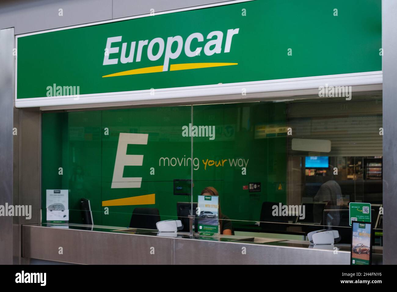 Tenerife, Spain - September, 2021: Rental car company (Europcar) counter in airpot, Tenerife Stock Photo