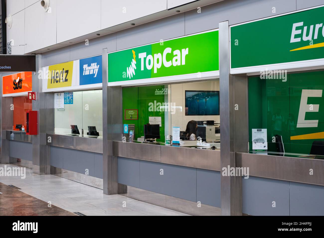 Tenerife, Spain - September, 2021: Car rental companies in airpot, Tenerife Stock Photo