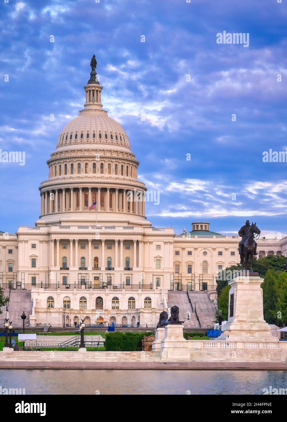 The United States Capitol, the meeting place of the United States Congress, located on Capitol Hill at the eastern end of the National Mall in Washing Stock Photo