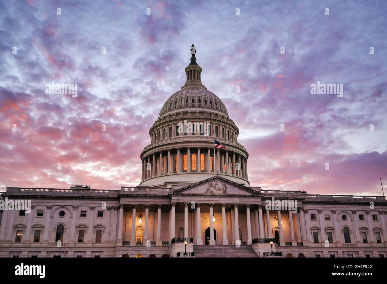 The United States Capitol, the meeting place of the United States Congress, located on Capitol Hill at the eastern end of the National Mall in Washing Stock Photo