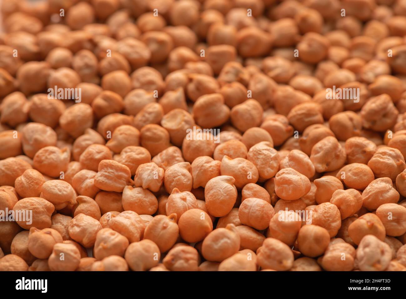 Pile of raw chickpea legume, macro shot with shallow depth of field and selective focus Stock Photo