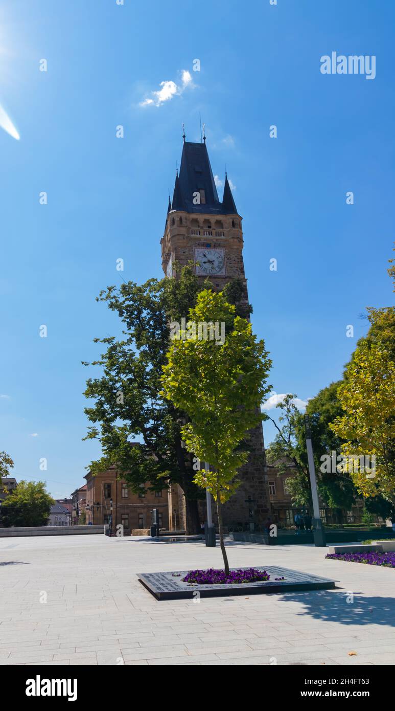 Baia Mare, Romania-August 20, 2021: Photograph of Stefan's Tower located in the Citadel Square in Baia Mare, Maramures Stock Photo