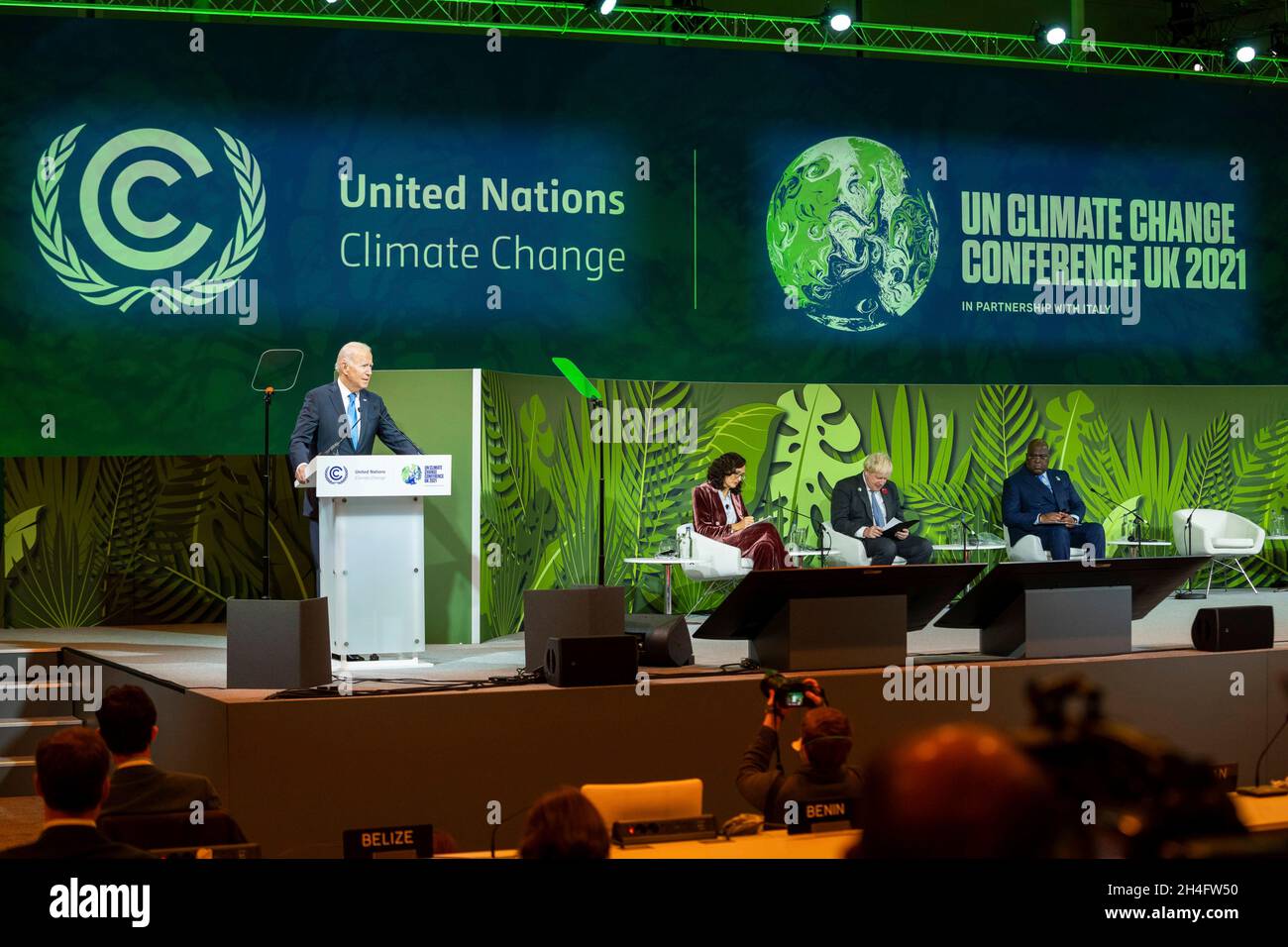 Glasgow, United Kingdom. 02nd Nov, 2021. U.S President Joe Biden addresses deforestation during the Action on Forests and Land Use event at the COP26 U.N. Climate Summit at the Glasgow Science Centre November 2, 2021 in Glasgow, Scotland.Credit: Adam Schultz/White House Photo/Alamy Live News Stock Photo