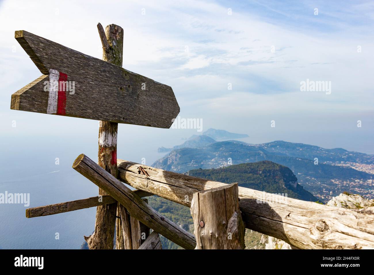 CAI-300 hiking trail signpost Monte Commune Sorrento Peninsula Italy Stock Photo